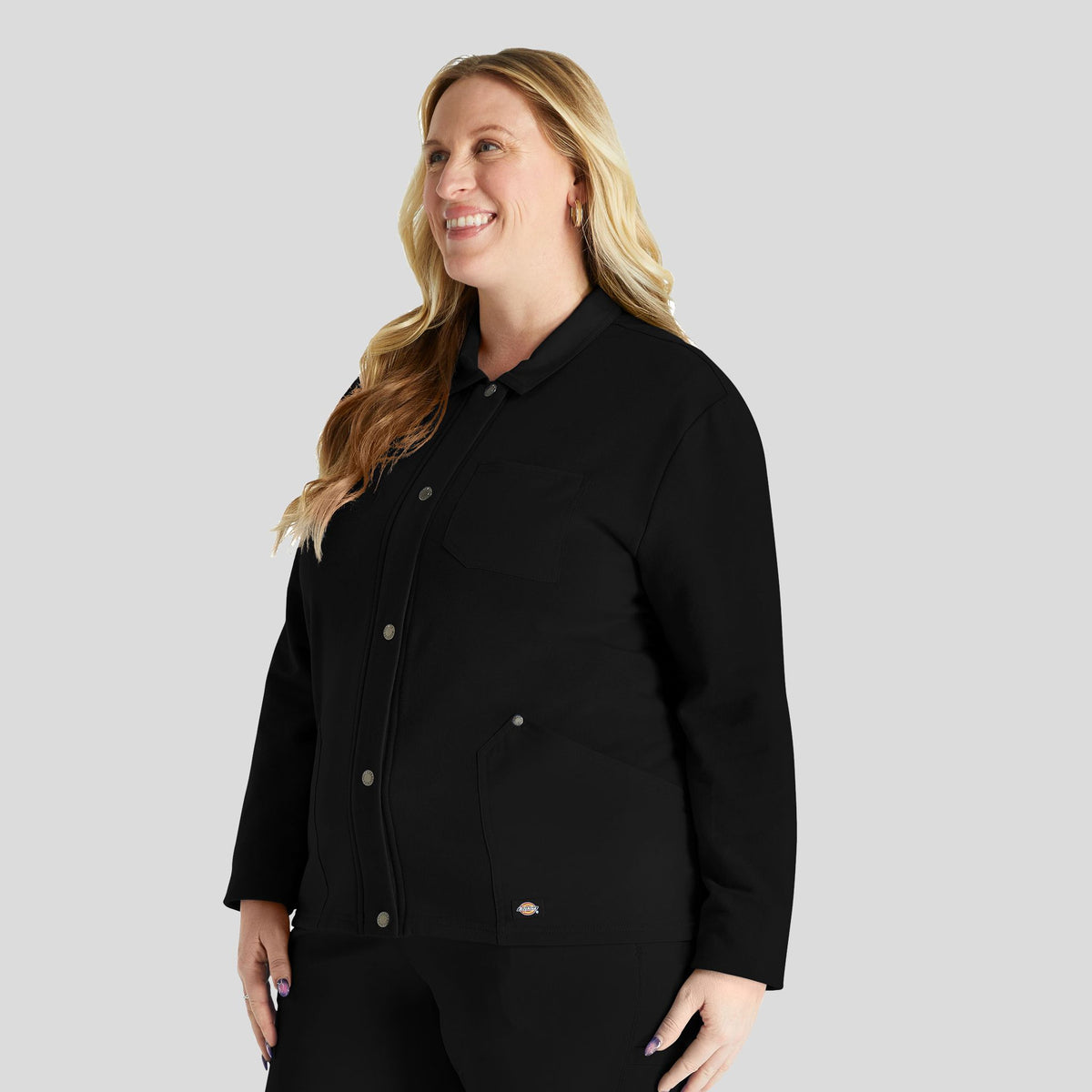 Women's Zip Front Fleece Scrub Jacket | Black