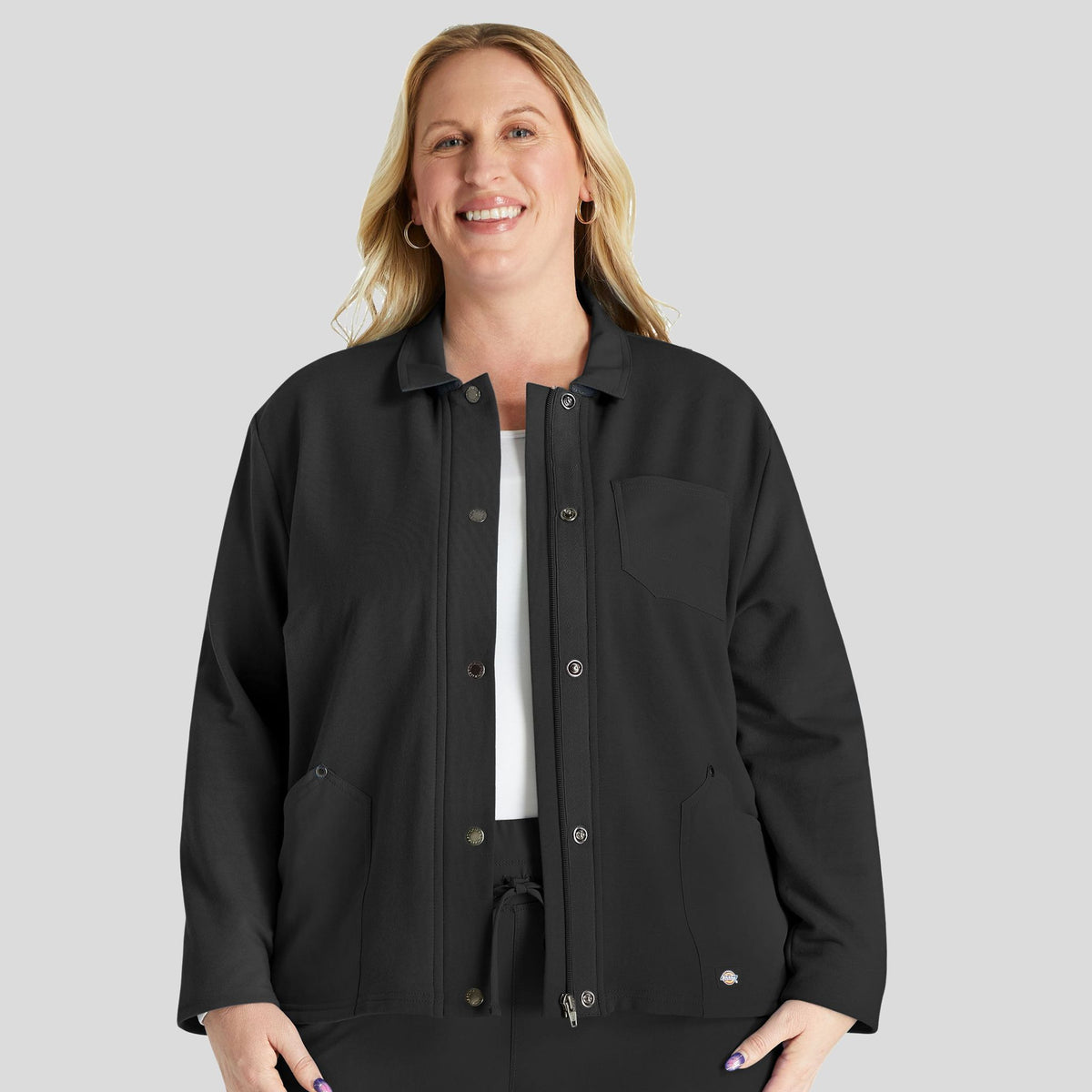Women's Zip Front Fleece Scrub Jacket | Black