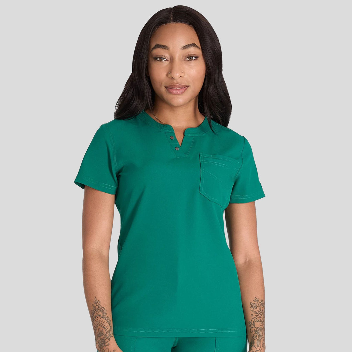 Women's Round Neck Henley Scrub Top | Hunter