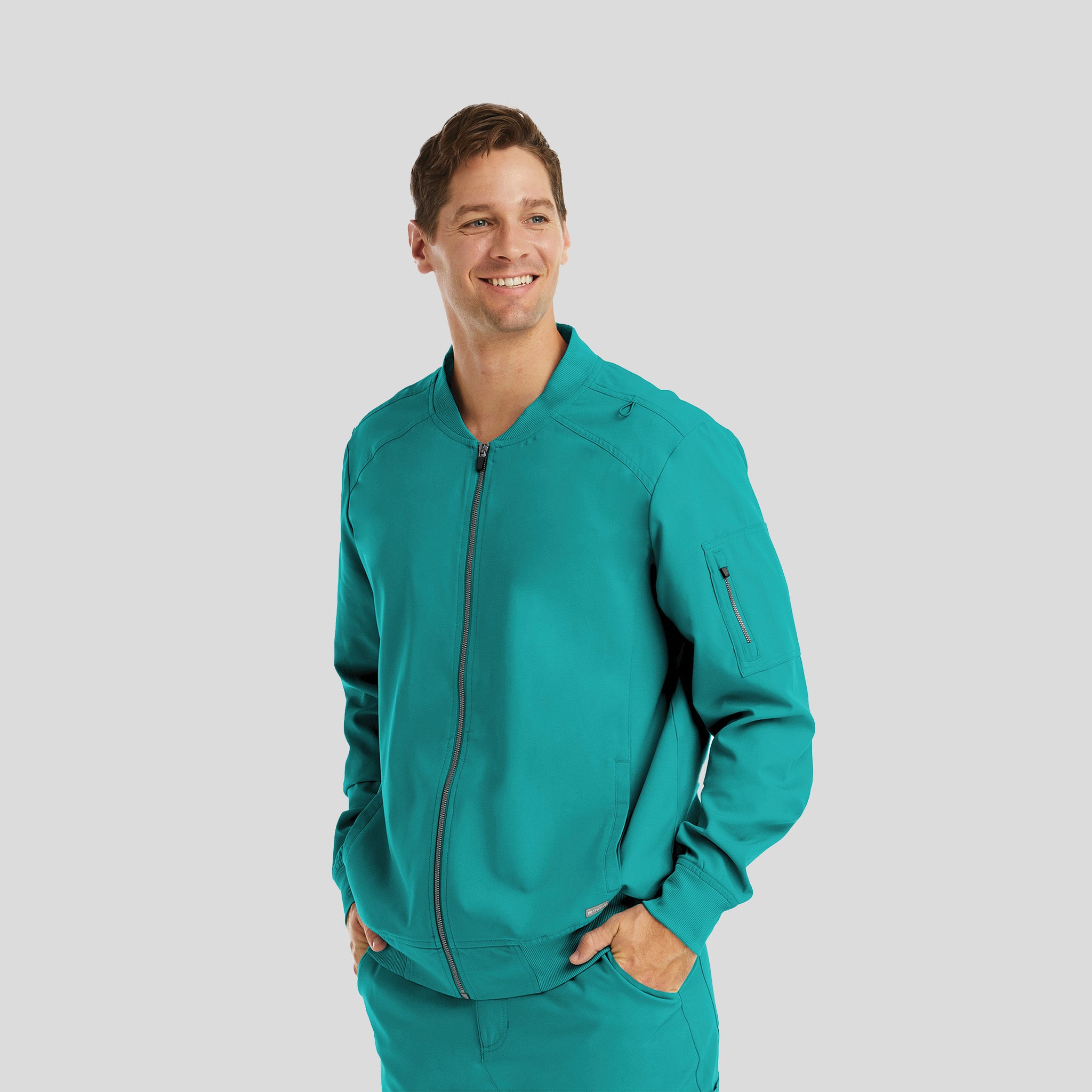 Menβs Full Zip Bomber Jacket | Teal
