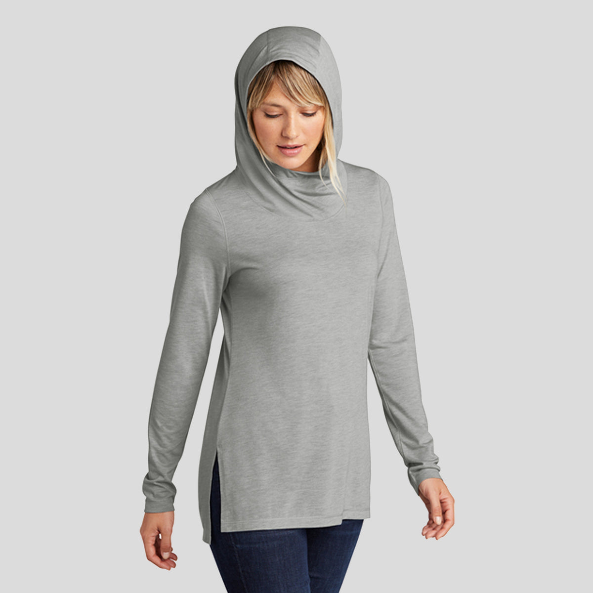 Women's PosiChargeยฎ Tri-Blend Wicking Long Sleeve Hoodie | Light Grey Heather