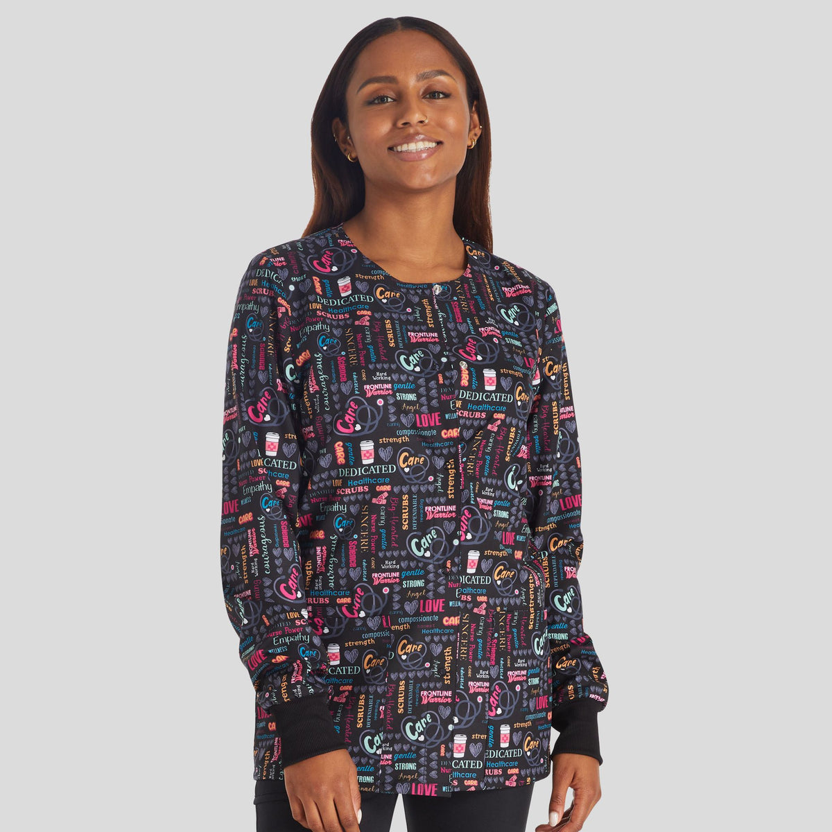 Women's Snap Front Nurse Power Print Scrub Jacket