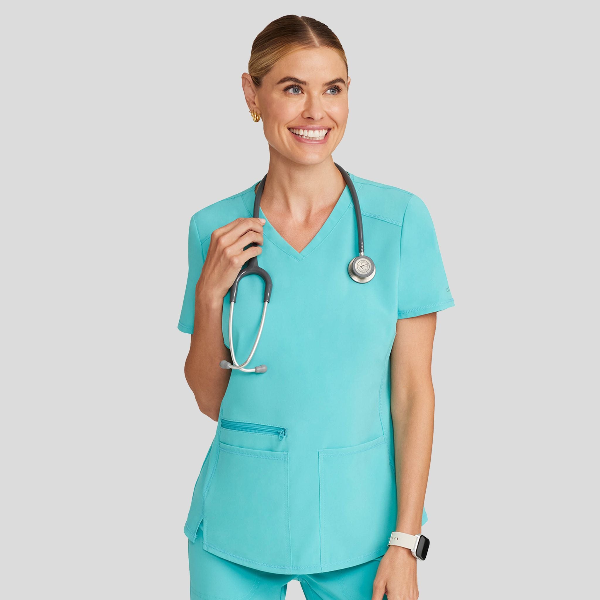 V-Neck Top With Badge Loop | Aqua Cove