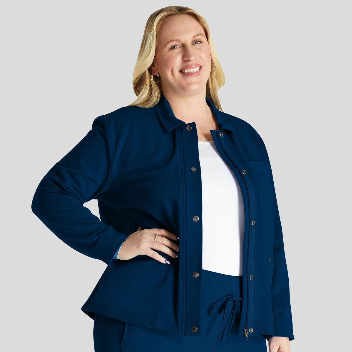 Women's Zip Front Fleece Scrub Jacket | Navy