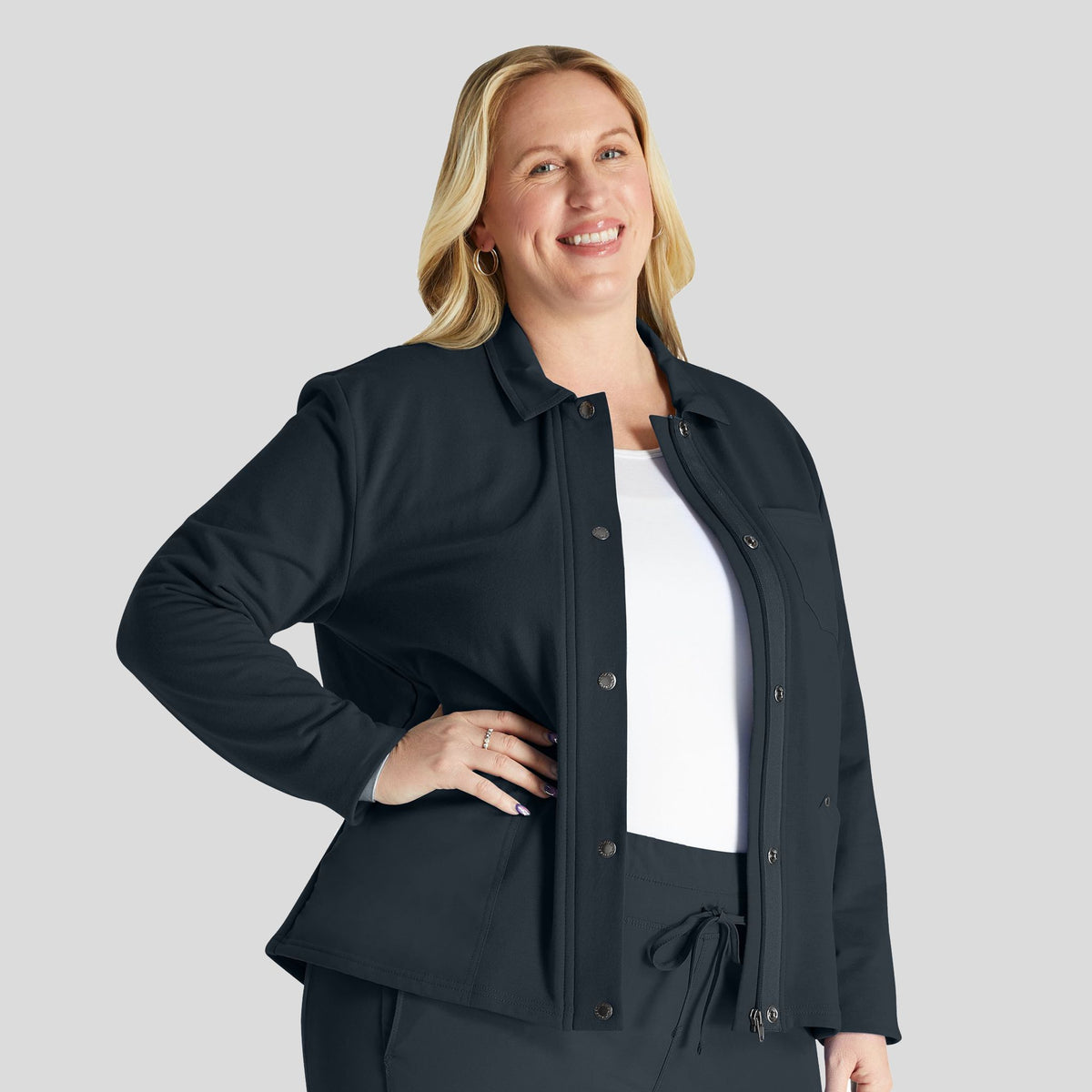 Women's Zip Front Fleece Scrub Jacket | Pewter