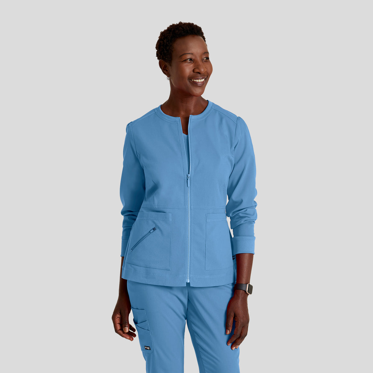 Millie 3-Pocket Crewneck Scrub Jacket | Ciel