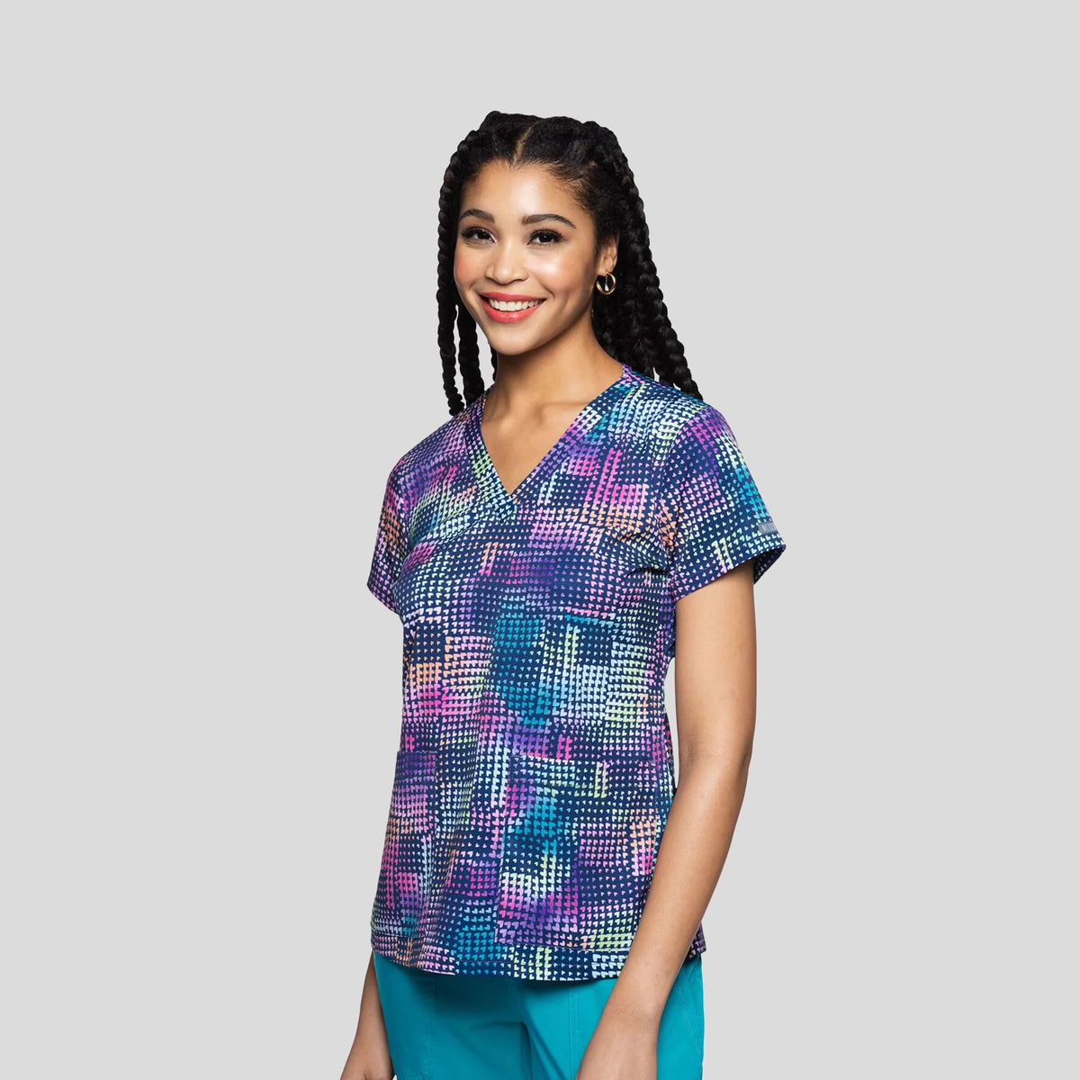 V-Neck Print Top | Rainbow Patch