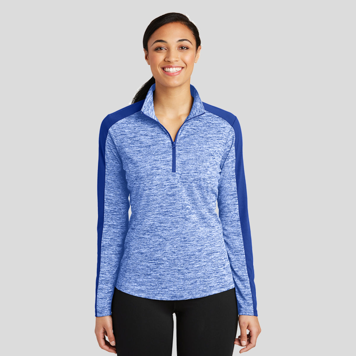 Women's PosiCharge® Electric Heather Colorblock 1/4-Zip Pullover | True Royal Electric/True Royal